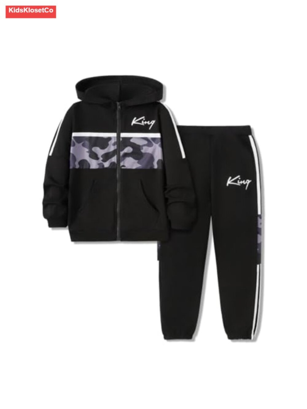 Boys 2-Piece Camo Color Block Hoodie & Pants Set, Zip Up Sweatshirt, Kids Fall